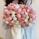 Knitted blanket bouquet with rose flowers-【LOOM-025】