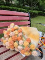 Knitted blanket bouquet with rose flowers-【LOOM-025】 - Image 7
