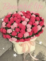 Knitted blanket bouquet with rose flowers-【LOOM-025】 - Image 4