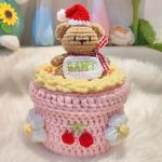 Hand Crochet Christmas Bear Cake Shaped Storage Box【LOOM-016】