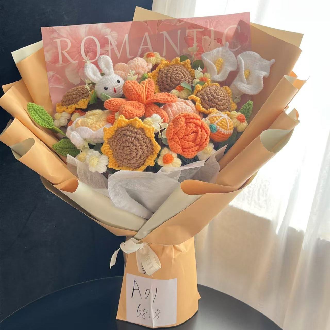 微信图片_20260818212855_1391_57 Multi Color Handmade Crochet Bouquet, Knitted Rose Mixed Flower Arrangement-【LOOM-015】 - Image 1