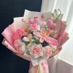 Multi Color Handmade Crochet Bouquet, Knitted Rose Mixed Flower Arrangement-【LOOM-015】 - Image 4