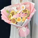 Multi Color Handmade Crochet Bouquet, Knitted Rose Mixed Flower Arrangement-【LOOM-015】 - Image 8