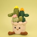 Handmade Crochet Cartoon Cactus Potted Plant, Yarn Succulent Decor-【LOOM-013】