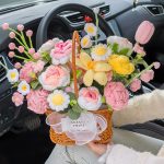 Handmade Crochet Flower Gift Basket & Bucket Set – Kawaii Floral Gift Box【LOOM-049】 - Image 10