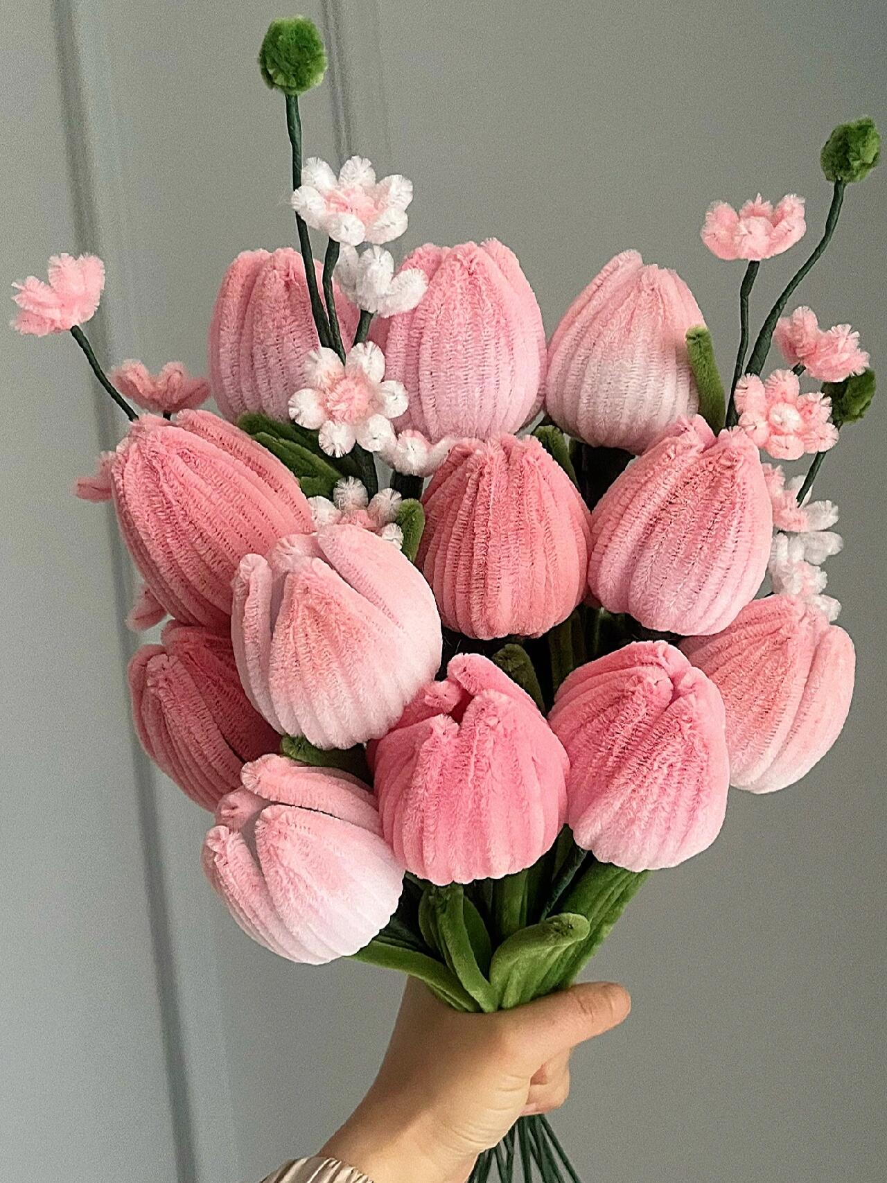 微信图片_20260915205707_1829_57 Crochet Tulip Bouquet with Wrapping | Handmade Kawaii Pink Flower Gift -【LOOM-045】 - Image 1