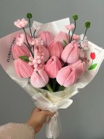Crochet Tulip Bouquet with Wrapping | Handmade Kawaii Pink Flower Gift -【LOOM-045】 - Image 6